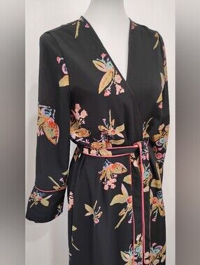 RETRO POLY CREPE FLORAL ROBE NWOT